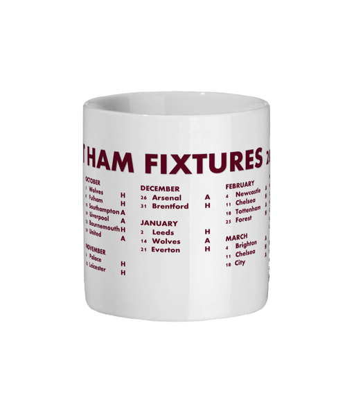 West Ham FC Mug - West Ham 2022/23 Fixtures Mug for him/her